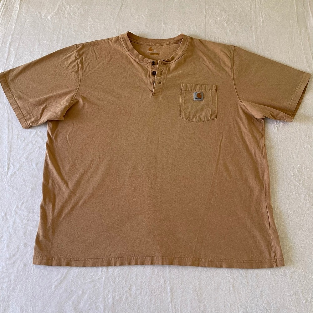 Carhartt Mens 2XL Tan Short Sleeve Henley Pocket T-Shirt Relaxed Fit Workwear